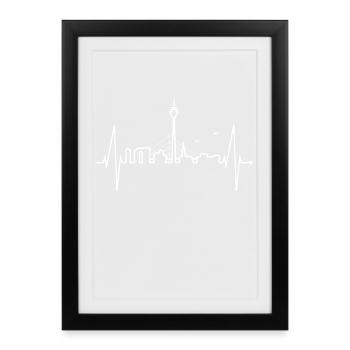 Düsseldorf Skyline Battement de coeur Amour Düsseldorf - Affiche encadrée (27 × 37 cm) - noir - Devant