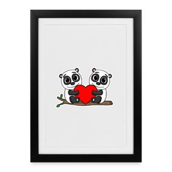 Panda relationship romantic heart couple - Framed poster (27 × 37 cm) - black - Front
