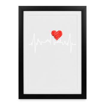 Leipzig Skyline Heartbeat Leipzig Heart Leibzsch - Affiche encadrée (27 × 37 cm) - noir - Devant