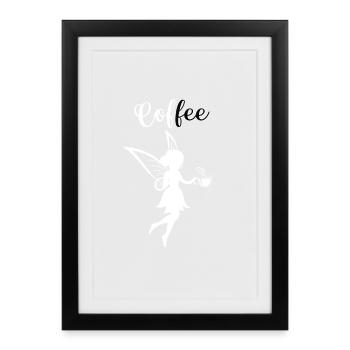 Café Fée Silhouette Café Café Fée Boisson - Affiche encadrée (27 × 37 cm) - noir - Devant