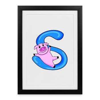 Cochon lettre S - Affiche encadrée (27 × 37 cm) - noir - Devant