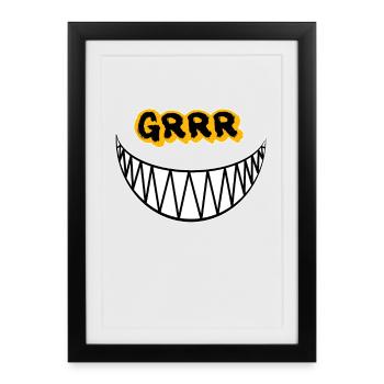 Grrr Sourire de monstre avec des dents - Affiche encadrée (27 × 37 cm) - noir - Devant