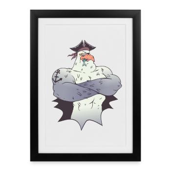 mouette pirate port maritime capitaine navire de mer - Affiche encadrée (27 × 37 cm) - noir - Devant