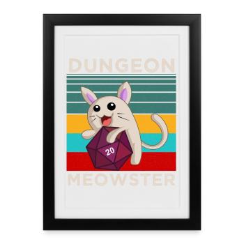 T-shirt Dungeon Meowster – T-shirt drôle de chat RPG - Affiche encadrée (27 × 37 cm) - noir - Devant