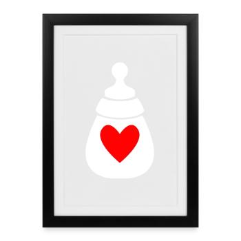 Bouteille de lait avec coeur - Affiche encadrée (27 × 37 cm) - noir - Devant