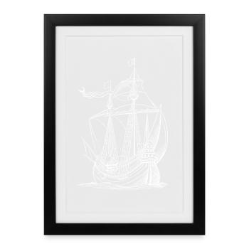 Croquis de navire à voile vintage - Affiche encadrée (27 × 37 cm) - noir - Devant