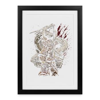 Fantasme de l’archer samouraï gardien du dragon - Affiche encadrée (27 × 37 cm) - noir - Devant