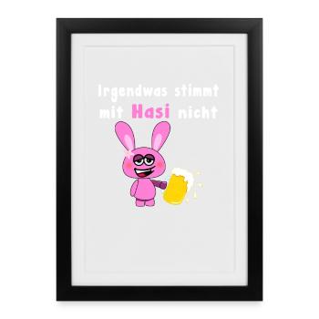 Hasi Hase Betrunken Bier Lustig Ostern Sprüche - Gerahmtes Poster (27 × 37 cm) - Schwarz - Vorne