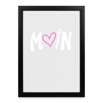 Moin Herz Anker Plattdeutsch - Gerahmtes Poster (27 × 37 cm) - Schwarz - Vorne