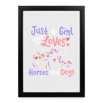Cheval Chien Amoureux des chevaux Amoureux des chiens - Affiche encadrée (27 × 37 cm) - noir - Devant