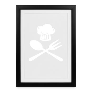 Cueillir cuisinier cuisinier cueillie fourche cuisinier - Affiche encadrée (27 × 37 cm) - noir - Devant