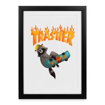 raccoon skateboard - Framed poster (27 × 37 cm) - black - Front