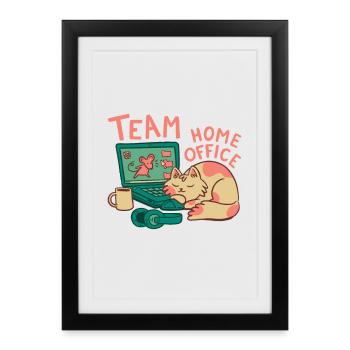 Équipe Home office chat Travail Travail Bureau - Affiche encadrée (27 × 37 cm) - noir - Devant