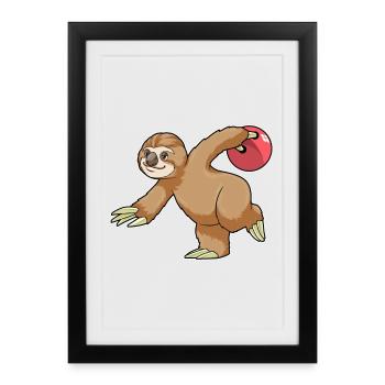 Faultier Bowling Bowlingkugel - Gerahmtes Poster (27 × 37 cm) - Schwarz - Vorne