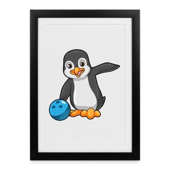 Penguin Bowling Boule de bowling - Affiche encadrée (27 × 37 cm) - noir - Devant