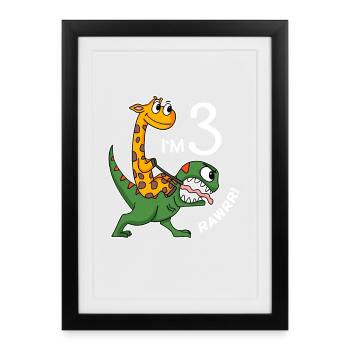 Dinosaure Girafe anniversaire anniversaire - Affiche encadrée (27 × 37 cm) - noir - Devant