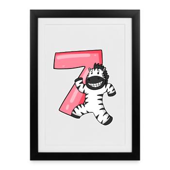 Zèbre 7 ans anniversaire d’enfant - Affiche encadrée (27 × 37 cm) - noir - Devant