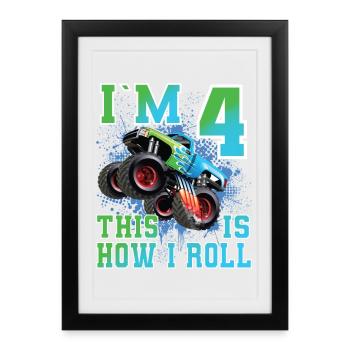 4 ans de monster-truck - Affiche encadrée (27 × 37 cm) - noir - Devant