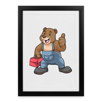 Bär Handwerker Werkzeugkasten Handwerk - Gerahmtes Poster (27 × 37 cm) - Schwarz - Vorne