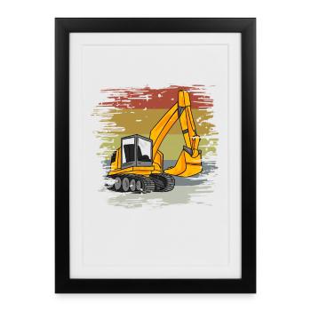 Excavator Construction Site Retro - Framed poster (27 × 37 cm) - black - Front