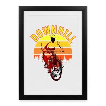 VTT Downhill Sunset Cycling - Vintage - Affiche encadrée (27 × 37 cm) - noir - Devant