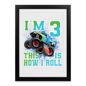 3 Years Children's Birthday Monster Truck - Framed poster (27 × 37 cm) - black - Front
