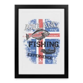 Iceland Fishing Flag Fishing Fish Design - Framed poster (27 × 37 cm) - black - Front