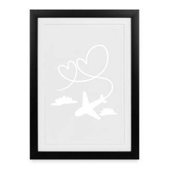 Avion avion avec coeur - Affiche encadrée (27 × 37 cm) - noir - Devant