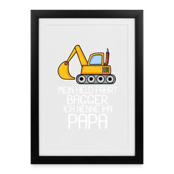 Bagger Bauarbeiter Papa - Gerahmtes Poster (27 × 37 cm) - Schwarz - Vorne