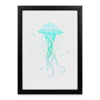Méduse marine Psychedelische Art Cadeau - Affiche encadrée (27 × 37 cm) - noir - Devant