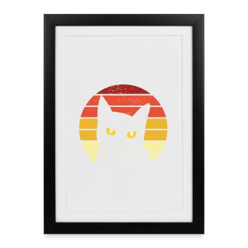 Chat Chat Chat Miau Amour de chat Stubentiger - Affiche encadrée (27 × 37 cm) - noir - Devant
