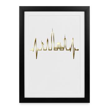 New York Skyline rythme cardiaque cardiaque cardiaque USA cadeau - Affiche encadrée (27 × 37 cm) - noir - Devant