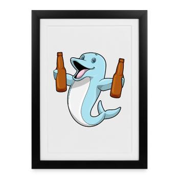 Delfin Flasche Bier - Gerahmtes Poster (27 × 37 cm) - Schwarz - Vorne