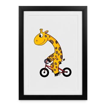 Giraffe auf Fahrrad - Gerahmtes Poster (27 × 37 cm) - Schwarz - Vorne