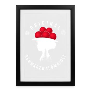 Original Schwarzwaldmädel Bollenhut Schwarzwald - Gerahmtes Poster (27 × 37 cm) - Schwarz - Vorne