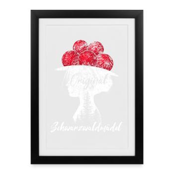 Schwarzwaldmädel Bollenhut Schwarzwald Grunge - Gerahmtes Poster (27 × 37 cm) - Schwarz - Vorne