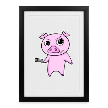 Truand porc avec arme - Affiche encadrée (27 × 37 cm) - noir - Devant