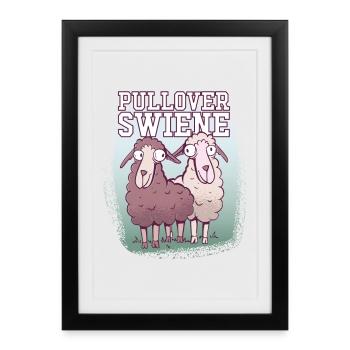 Pulloverswiene Plattdeutsch Ostfriesisch Moutons - Affiche encadrée (27 × 37 cm) - noir - Devant