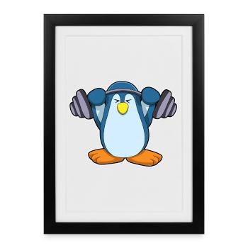 Penguin Bodybuilder Barbell Musculation - Affiche encadrée (27 × 37 cm) - noir - Devant