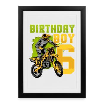 6ème anniversaire Motocross Dirt Bike - Affiche encadrée (27 × 37 cm) - noir - Devant