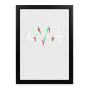 Trader battement de coeur actions ECG Börse Forex Trading - Affiche encadrée (27 × 37 cm) - noir - Devant