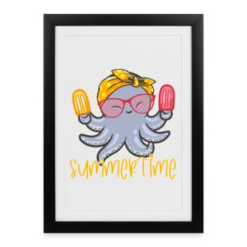 Sweet squid octopus with bandana and stem ice cream - Framed poster (27 × 37 cm) - black - Front