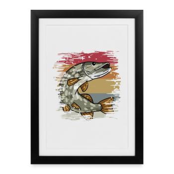 Brochets de pêche rétro - Affiche encadrée (27 × 37 cm) - noir - Devant