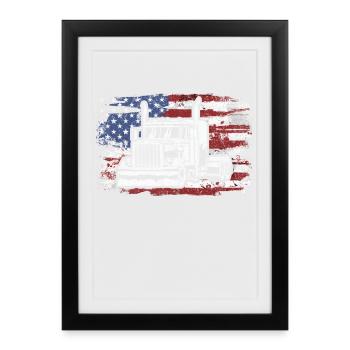 Truck USA Flag Chauffeur de camion - Affiche encadrée (27 × 37 cm) - noir - Devant