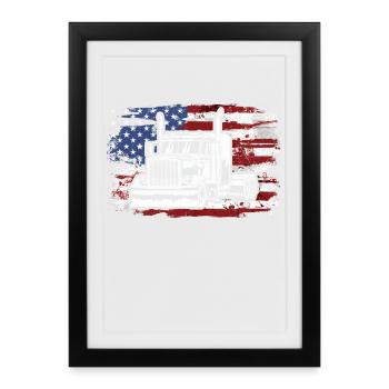 Camion USA Drapeau Chauffeur de camion - Affiche encadrée (27 × 37 cm) - noir - Devant
