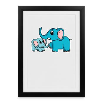 Éléphant avec enfant - Éléphant avec bébé - Affiche encadrée (27 × 37 cm) - noir - Devant