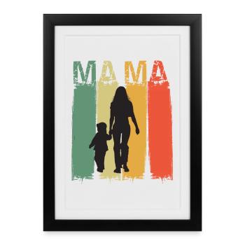 Silhouette de maman aux couleurs rétro Design Fête des mères - Affiche encadrée (27 × 37 cm) - noir - Devant