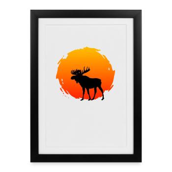 An Elk With A Sunset - Framed poster (27 × 37 cm) - black - Front