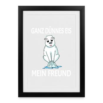 Eisbär dünnes Eis - lustiger Spruch - Gerahmtes Poster (27 × 37 cm) - Schwarz - Vorne