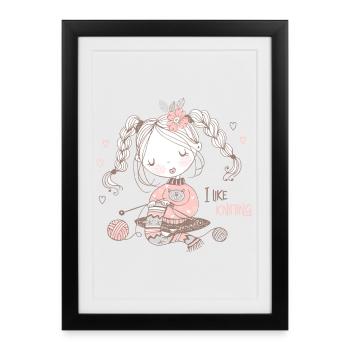 Tricoteuse « I like kntting » - Affiche encadrée (27 × 37 cm) - noir - Devant